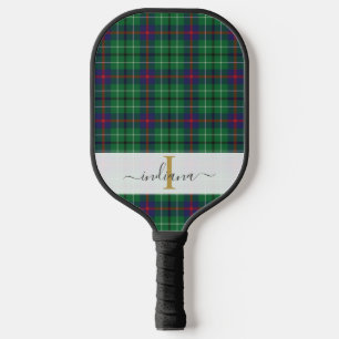 Monogram Script Name Classic Plaid Green Tartan Pickleball Paddle