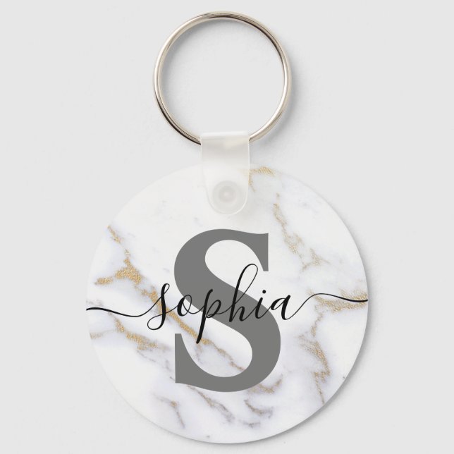 Monogram Script Name Initial Custom Personalised Key Ring (Front)