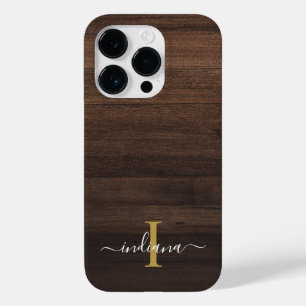 Monogram Script Name Initial Rustic Printed Wood Case-Mate iPhone 14 Pro Case