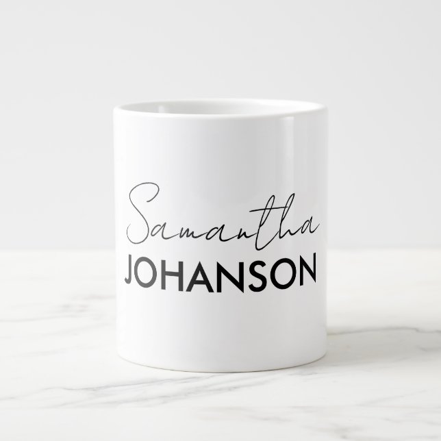 Monogram Script Name | Modern Minimalist Feminine Large Coffee Mug (Front)
