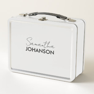 Monogram Script Name   Modern Minimalist Feminine Metal Lunch Box
