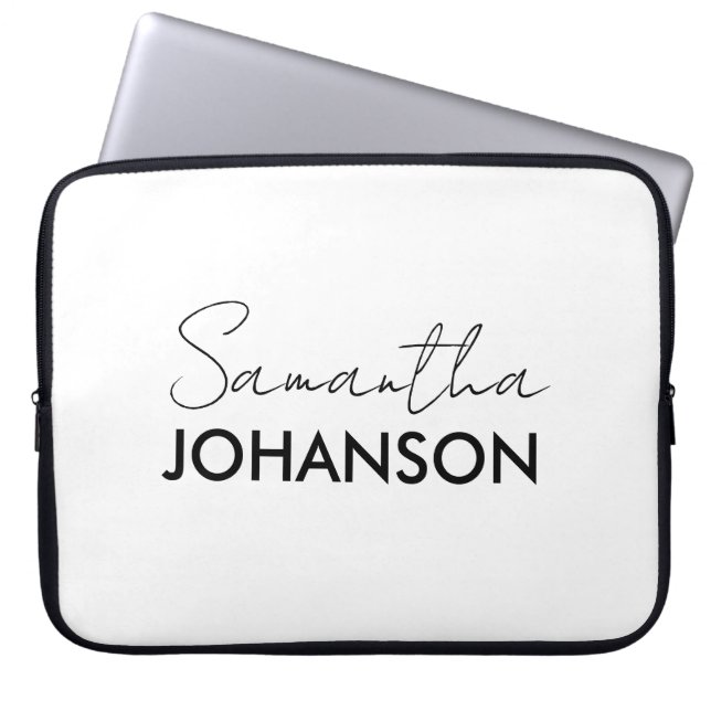 Monogram Script Name Modern Minimalist Laptop Sleeve (Front)