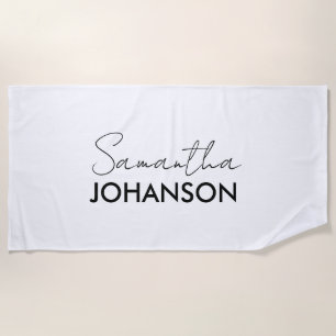 Monogram Script Name   Modern Minimalist Stylish Beach Towel