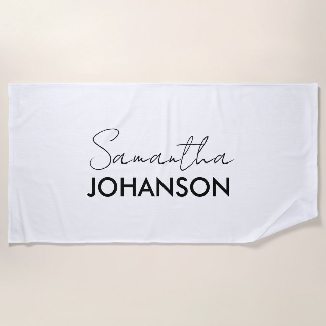 Monogram Script Name | Modern Minimalist Stylish Beach Towel (Front)