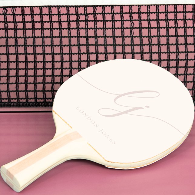 Monogram Script Name Modern Monogrammed Ivory Pink Ping Pong Paddle (Creator Uploaded)