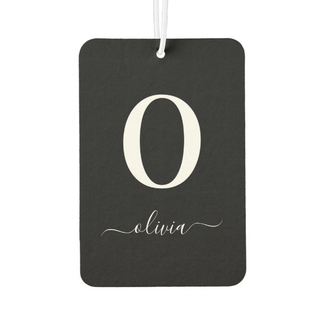 Monogram Script Name Personalised Black And White Car Air Freshener (Back)