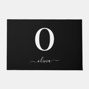 Monogram Script Name Personalised Black And White Doormat