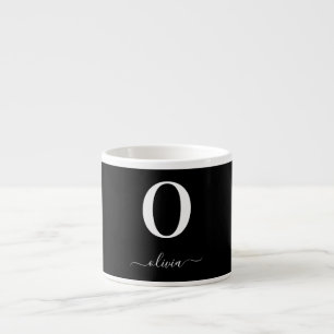 Monogram Script Name Personalised Black And White Espresso Cup