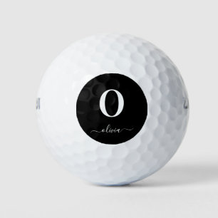 Monogram Script Name Personalised Black And White Golf Balls