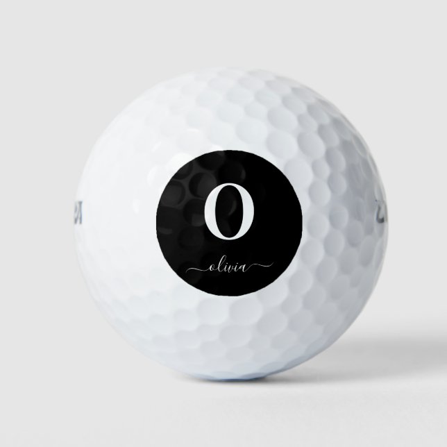 Monogram Script Name Personalised Black And White Golf Balls (Front)