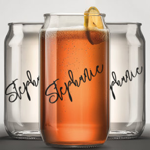 Monogram Script Name Personalised  Can Glass