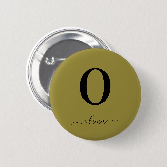 Monogram Script Name Personalised Gold And Black 6 Cm Round Badge (Front & Back)
