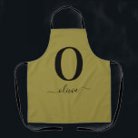 Monogram Script Name Personalised Gold And Black Apron<br><div class="desc">This stylish monogram and elegant script name design can be given as a gift for a birthday,  wedding favour,  bridal shower or any occasion. It can be customised with the person's initial and name.</div>