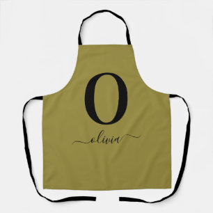 Monogram Script Name Personalised Gold And Black Apron