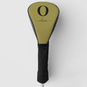 Monogram Script Name Personalised Gold And Black Golf Head Cover