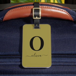 Monogram Script Name Personalised Gold And Black Luggage Tag