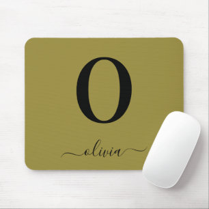Monogram Script Name Personalised Gold And Black Mouse Mat