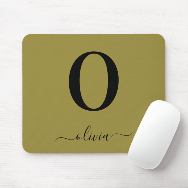 Monogram Script Name Personalised Gold And Black Mouse Mat (With Mouse)