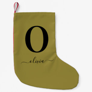 Monogram Script Name Personalised Gold And Black Small Christmas Stocking