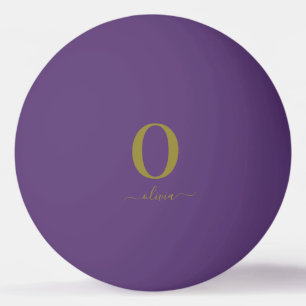 Monogram Script Name Personalised Purple And Gold Ping Pong Ball