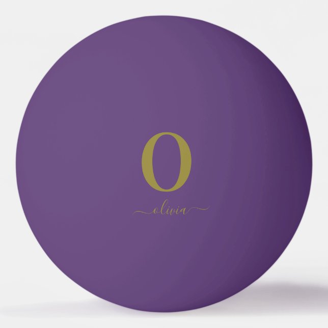Monogram Script Name Personalised Purple And Gold Ping Pong Ball (Front)