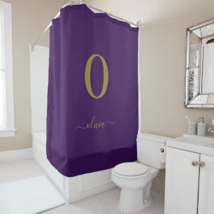 Monogram Script Name Personalised Purple And Gold Shower Curtain