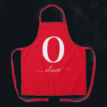 Monogram Script Name Personalised Red And White Apron<br><div class="desc">This stylish monogram and elegant script name design can be given as a gift for a birthday,  wedding favour,  bridal shower or any occasion. It can be customised with the person's initial and name.</div>