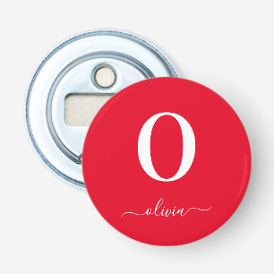 Monogram Script Name Personalised Red And White Bottle Opener