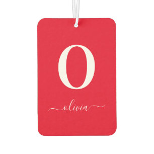 Monogram Script Name Personalised Red And White Car Air Freshener