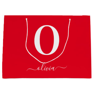 Monogram Script Name Personalised Red And White Large Gift Bag