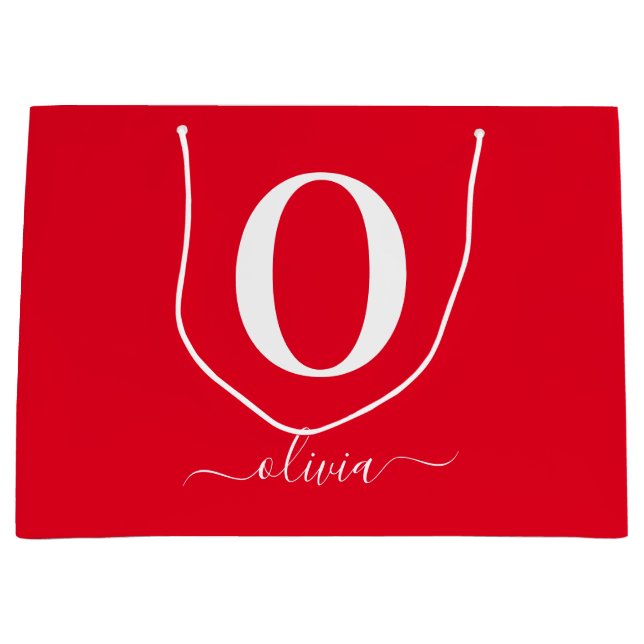 Monogram Script Name Personalised Red And White Large Gift Bag (Front)