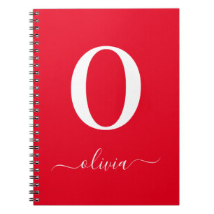 Monogram Script Name Personalised Red And White Notebook