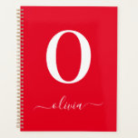 Monogram Script Name Personalised Red And White Planner<br><div class="desc">This stylish monogram and elegant script name design can be given as a gift for a birthday,  wedding favour,  bridal shower or any occasion. It can be customised with the person's initial and name.</div>