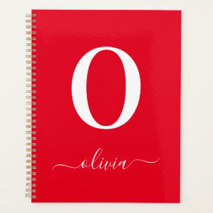 Monogram Script Name Personalised Red And White Planner