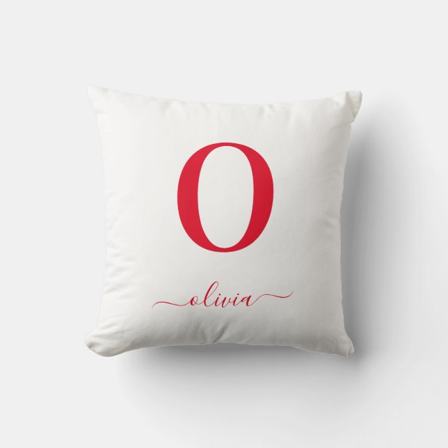 Monogram Script Name Personalised White And Red Cushion (Front)