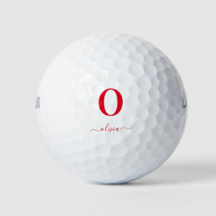 Monogram Script Name Personalised White And Red Golf Balls