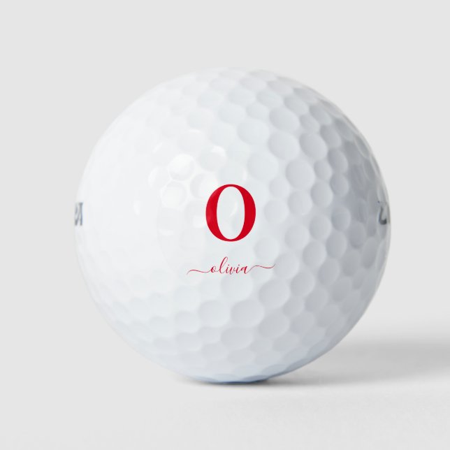 Monogram Script Name Personalised White And Red Golf Balls (Front)
