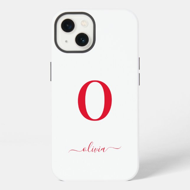Monogram Script Name Personalised White And Red iPhone Case (Back)