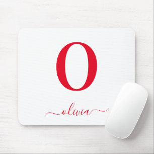 Monogram Script Name Personalised White And Red Mouse Mat