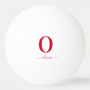 Monogram Script Name Personalised White And Red Ping Pong Ball