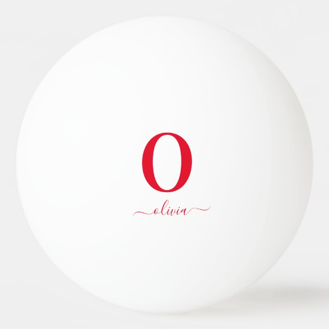 Monogram Script Name Personalised White And Red Ping Pong Ball (Front)