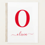 Monogram Script Name Personalised White And Red Planner<br><div class="desc">This stylish monogram and elegant script name design can be given as a gift for a birthday,  wedding favour,  bridal shower or any occasion. It can be customised with the person's initial and name.</div>