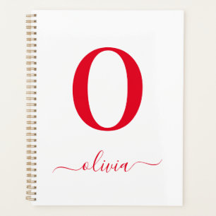 Monogram Script Name Personalised White And Red Planner