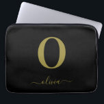 Monogram Script Name Personalized Black And Gold Laptop Sleeve<br><div class="desc">This stylish monogram and elegant script name design can be given as a gift for a birthday,  wedding favor,  bridal shower or any occasion. It can be customized with the person's initial and name.</div>
