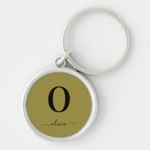 Monogram Script Name Personalized Gold And Black Key Ring