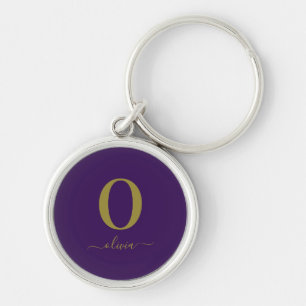Monogram Script Name Personalized Purple And Gold Key Ring