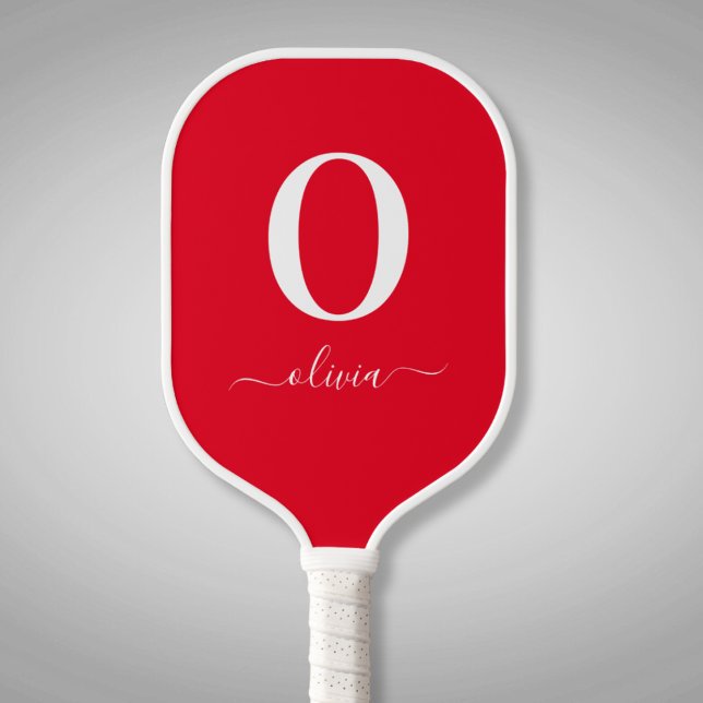 Monogram Script Name Personalized Red And White Pickleball Paddle (Creator Uploaded)