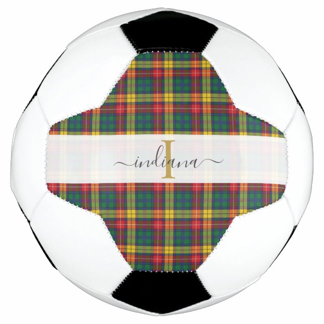 Monogram Script Name Plaid Clan Buchanan Tartan Football (Front)