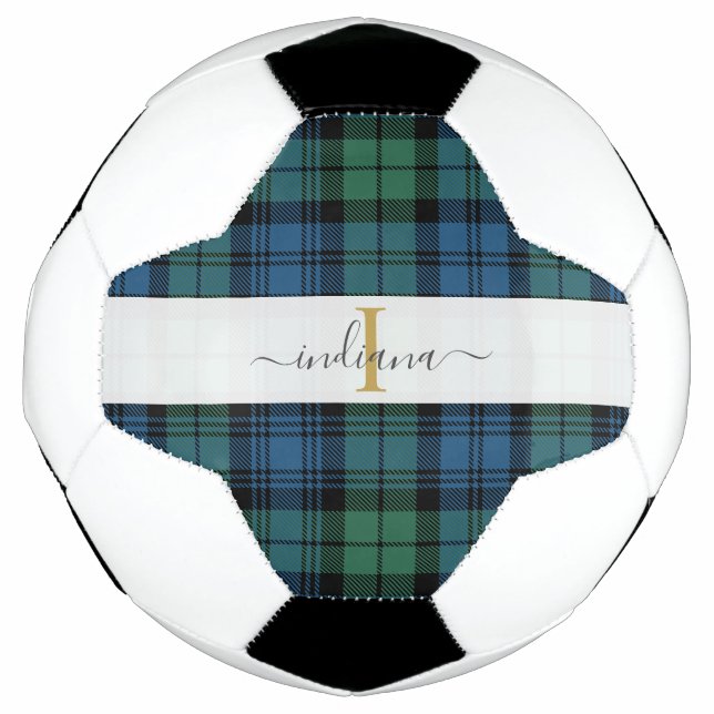 Monogram Script Name Plaid Clan Campbell Tartan Football (Front)