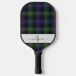 Monogram Script Name Plaid Green Purple Tartan Pickleball Paddle